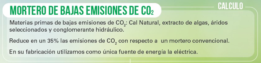 mortero de bajas emosiones de co2 reducción de 35% respecto mortero convencional